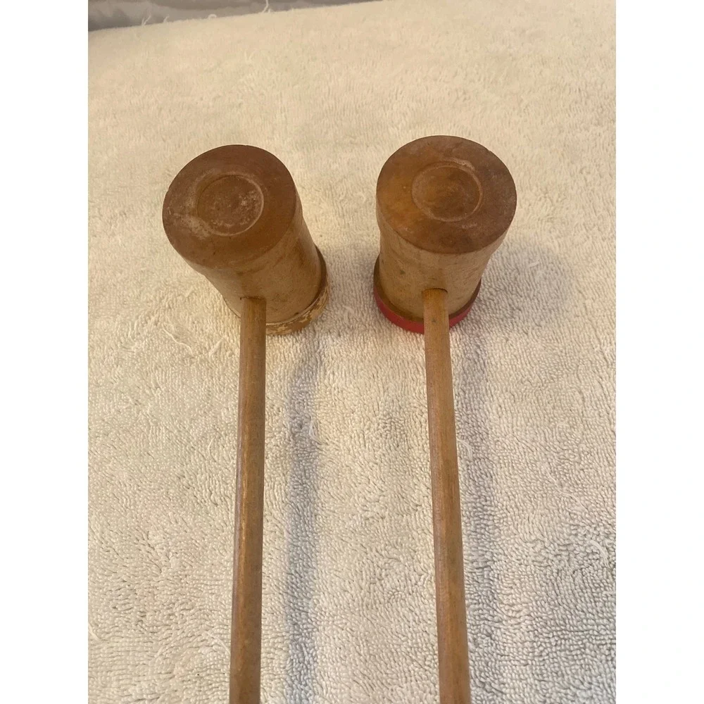 Vintage Long Handle Wooden Mallet Salt and Pepper Shakers Chef Face Set 14 Inch